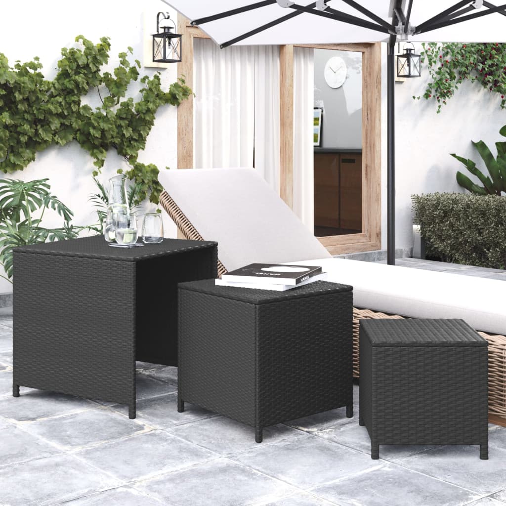 Berkfield Nesting Tables 3 pcs Black Poly Rattan