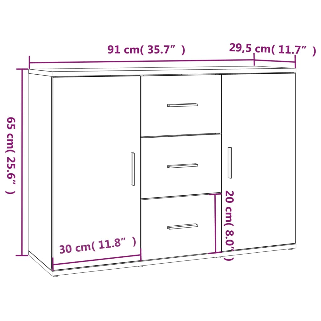 Berkfield Sideboard White 91x29.5x65 cm Engineered Wood
