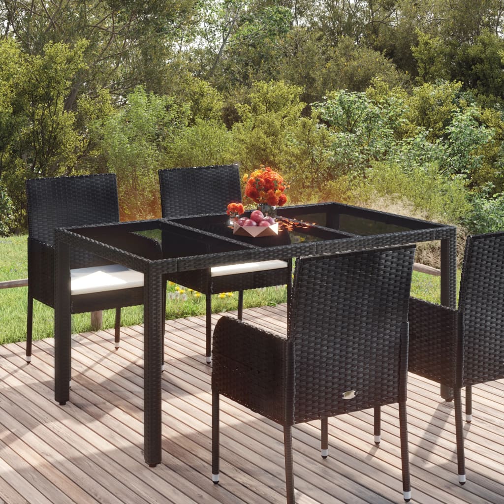 Berkfield Garden Table with Glass Top Black 150x90x75 cm Poly Rattan
