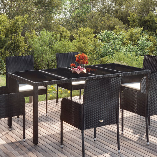 Berkfield Garden Table with Glass Top Black 190x90x75 cm Poly Rattan