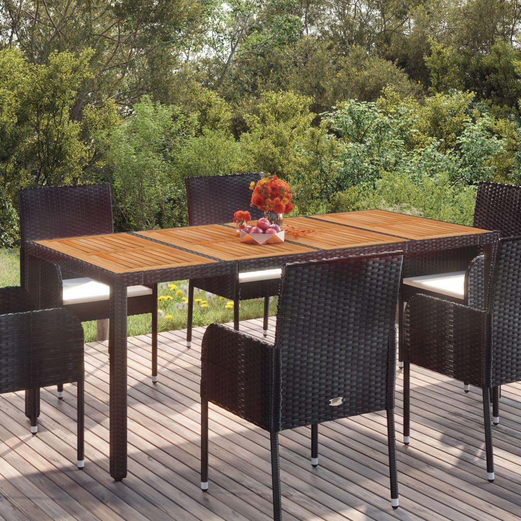 Berkfield Garden Table with Wooden Top Black 190x90x75 cm Poly Rattan