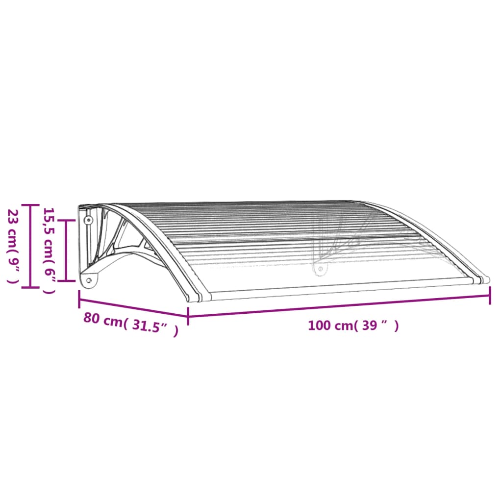 Berkfield Door Canopy Black and Transparent 100x80 cm Polycarbonate