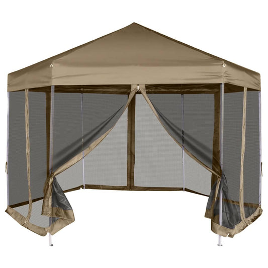 Berkfield Hexagonal Pop-Up Marquee with Sidewalls 3.6x3.1 m Taupe 220g/m�__