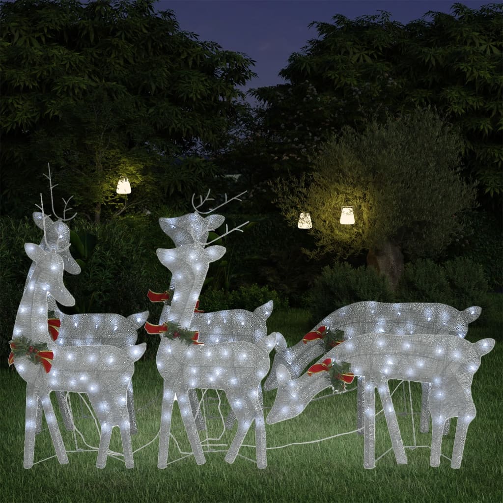 Berkfield Christmas Reindeers 6 pcs Silver Cold White Mesh