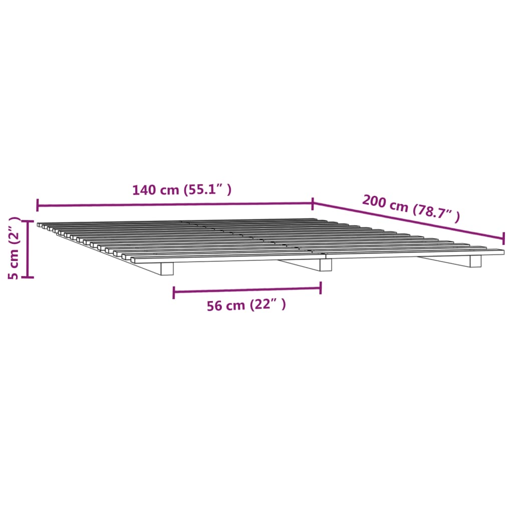 Berkfield Bed Frame Grey 140x200 cm Solid Wood Pine