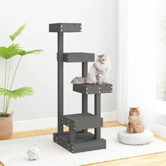 Berkfield Cat Tree Grey 45.5x49x103 cm Solid Wood Pine