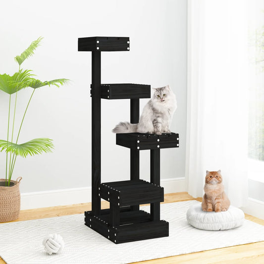 Berkfield Cat Tree Black 45.5x49x103 cm Solid Wood Pine