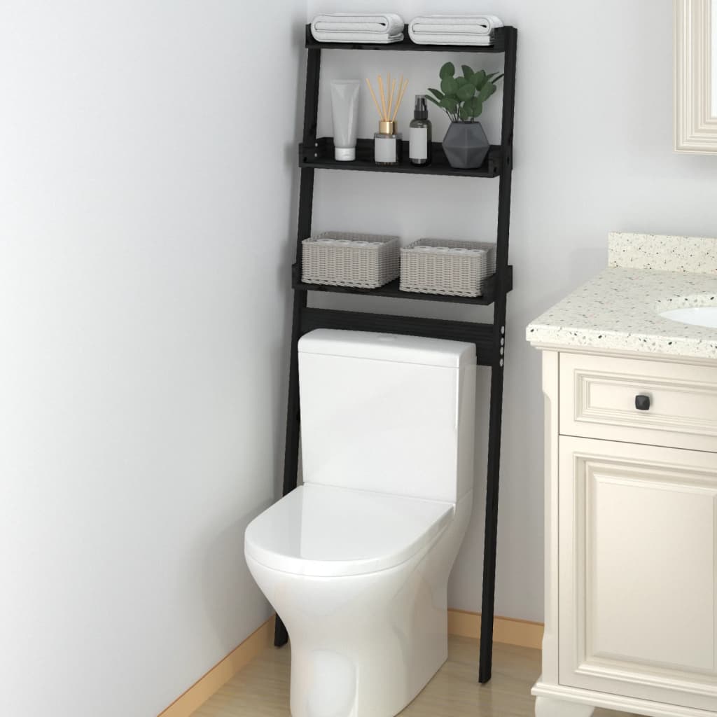 Berkfield Toilet Rack Black 63.5x32x179 cm Solid Wood Pine