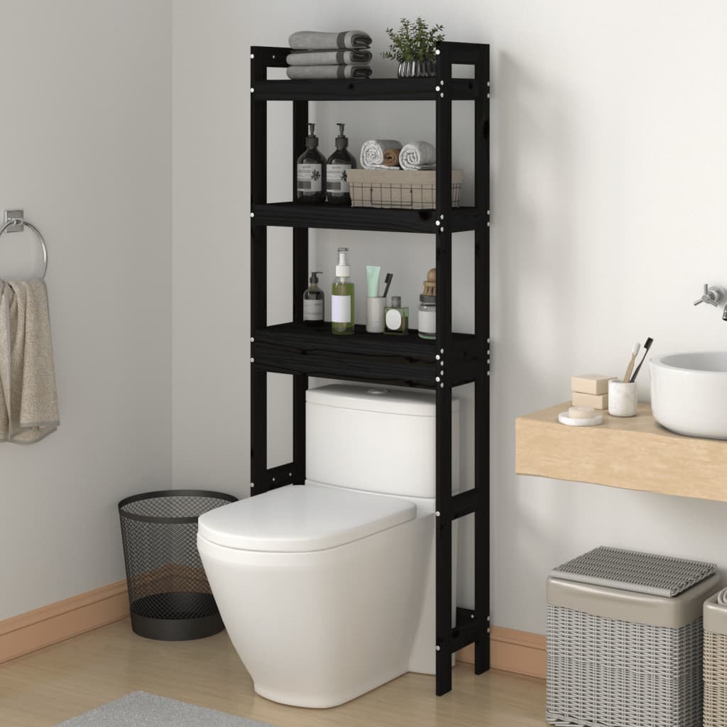 Berkfield Toilet Rack Black 63x26x171 cm Solid Wood Pine