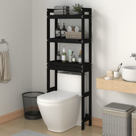 Berkfield Toilet Rack Black 63x26x171 cm Solid Wood Pine