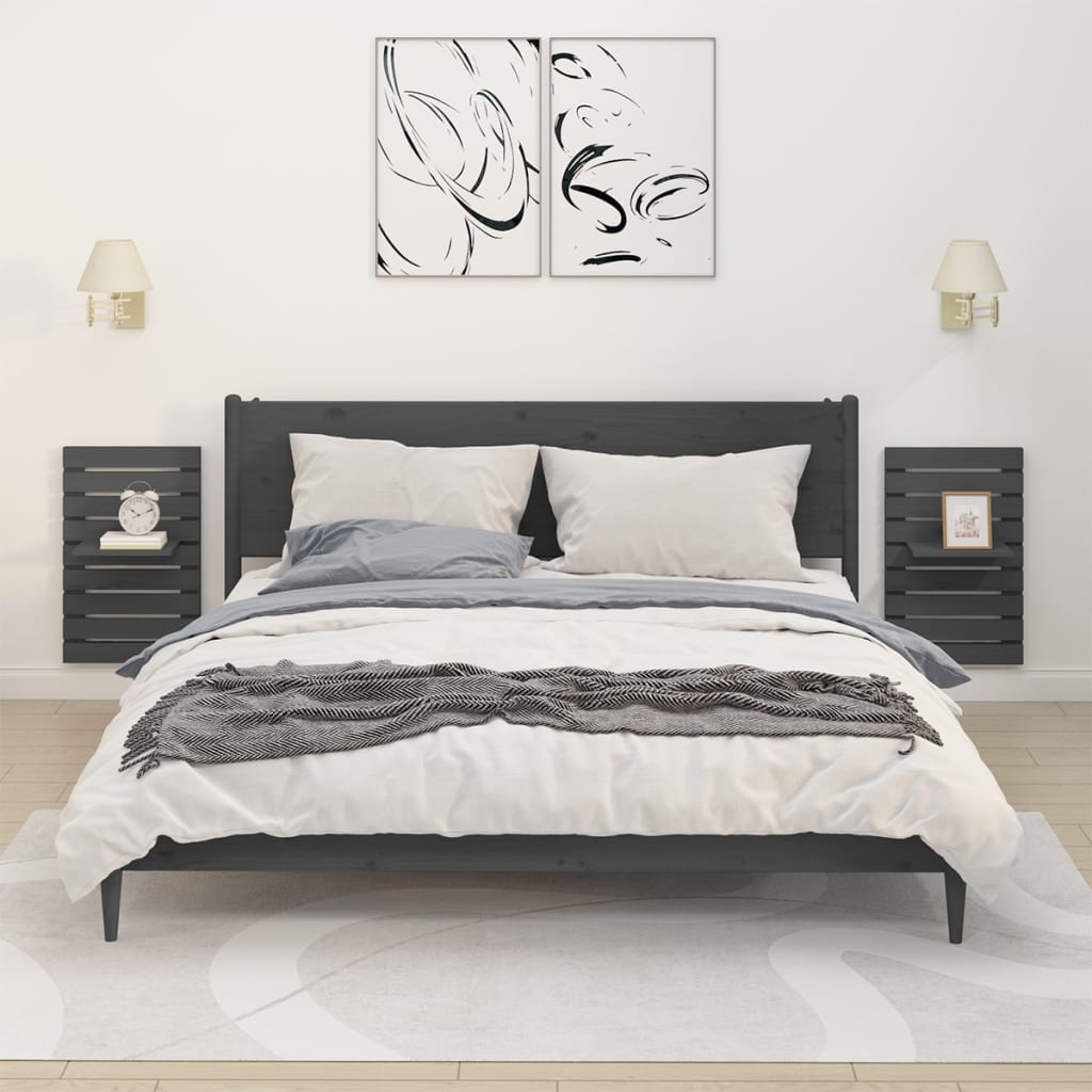 Berkfield Wall-mounted Bedside Shelves 2 pcs Grey Solid Wood Pine