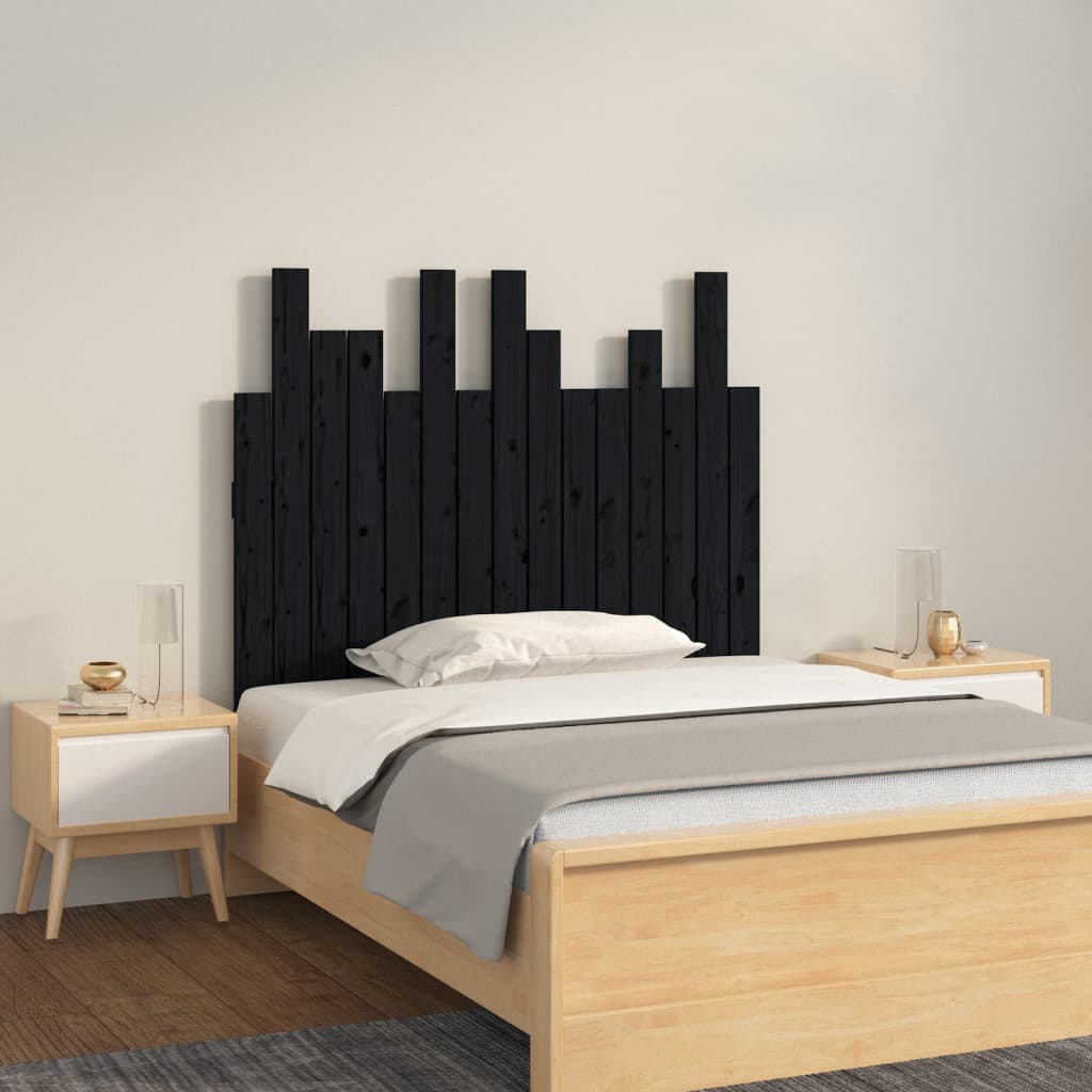 Berkfield Wall Headboard Black 95.5x3x80 cm Solid Wood Pine