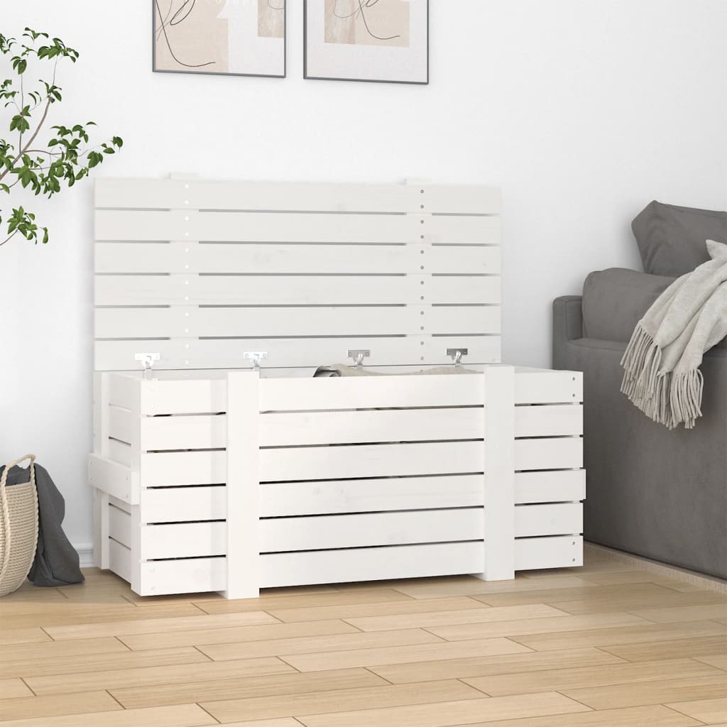 Berkfield Storage Box White 91x40.5x42 cm Solid Wood Pine