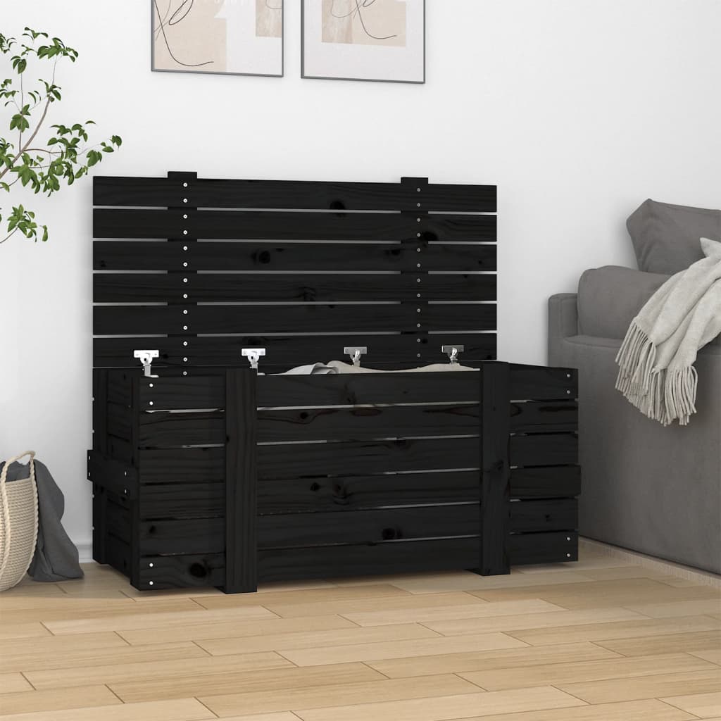 Berkfield Storage Box Black 91x40.5x42 cm Solid Wood Pine