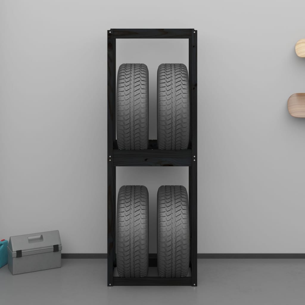 Berkfield Tire Rack Black 63x40x180 cm Solid Wood Pine