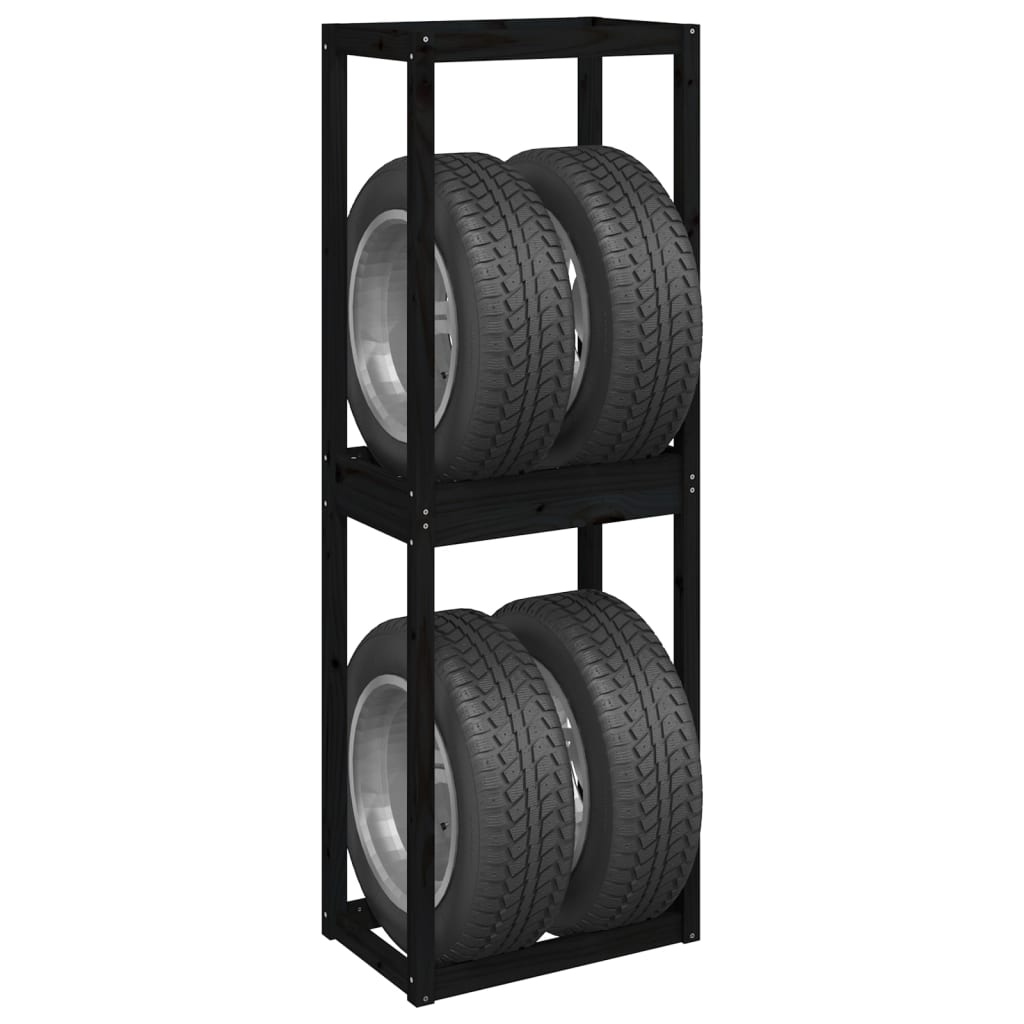 Berkfield Tire Rack Black 63x40x180 cm Solid Wood Pine