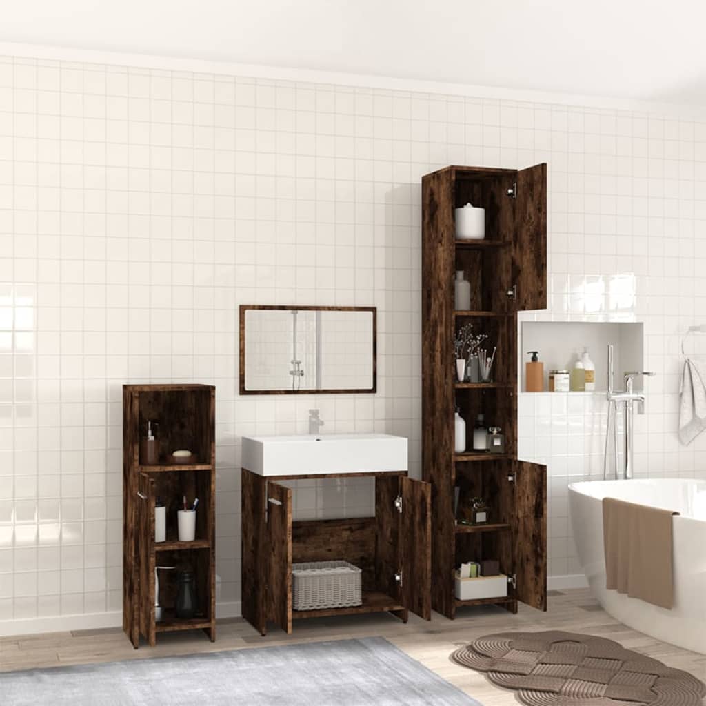 Berkfield 4 Piece Bathroom Furniture Set Smoked Oak Engineered Wood