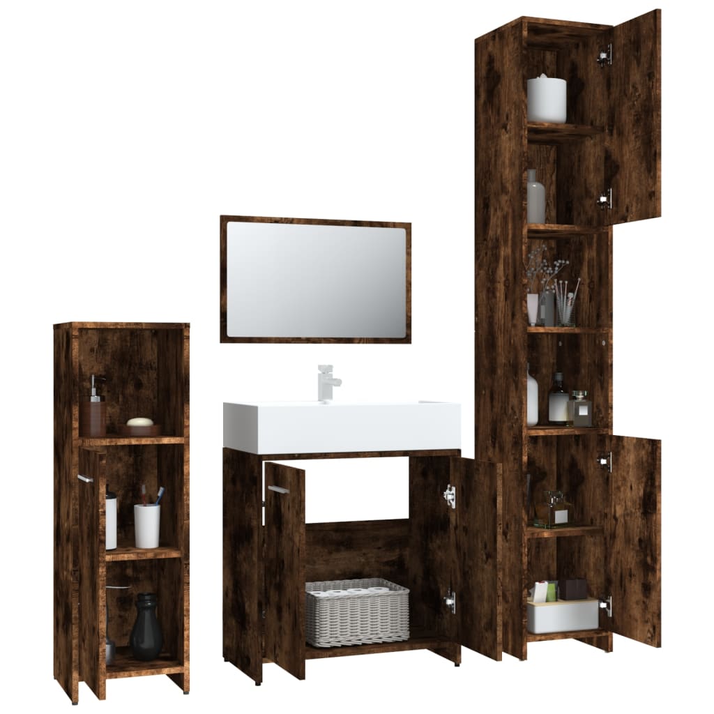 Berkfield 4 Piece Bathroom Furniture Set Smoked Oak Engineered Wood