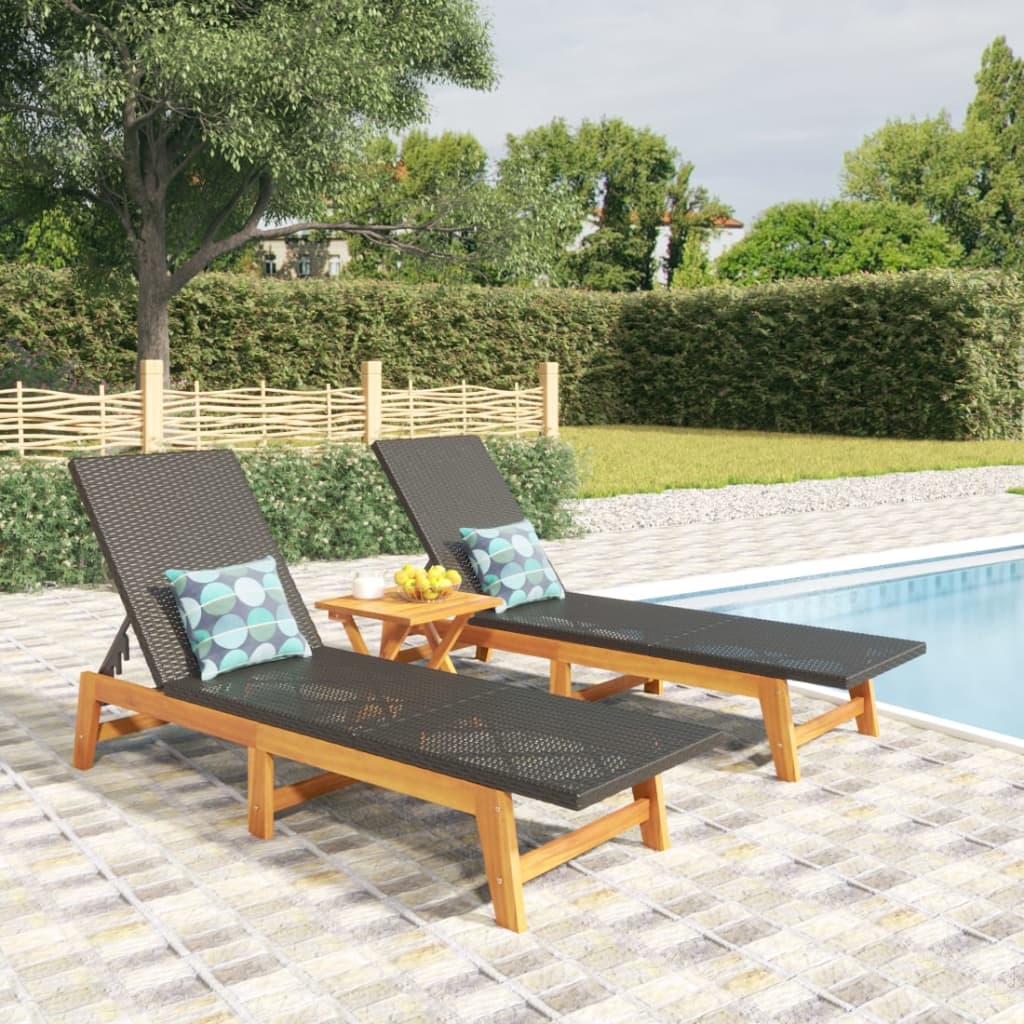 Berkfield 3 Piece Garden Lounge Set Poly Rattan&Solid Wood Acacia