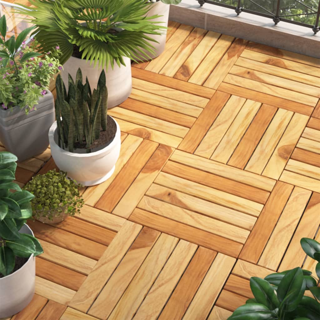Berkfield Decking Tiles 10 pcs 30x30 cm Solid Wood Teak Vertical Pattern