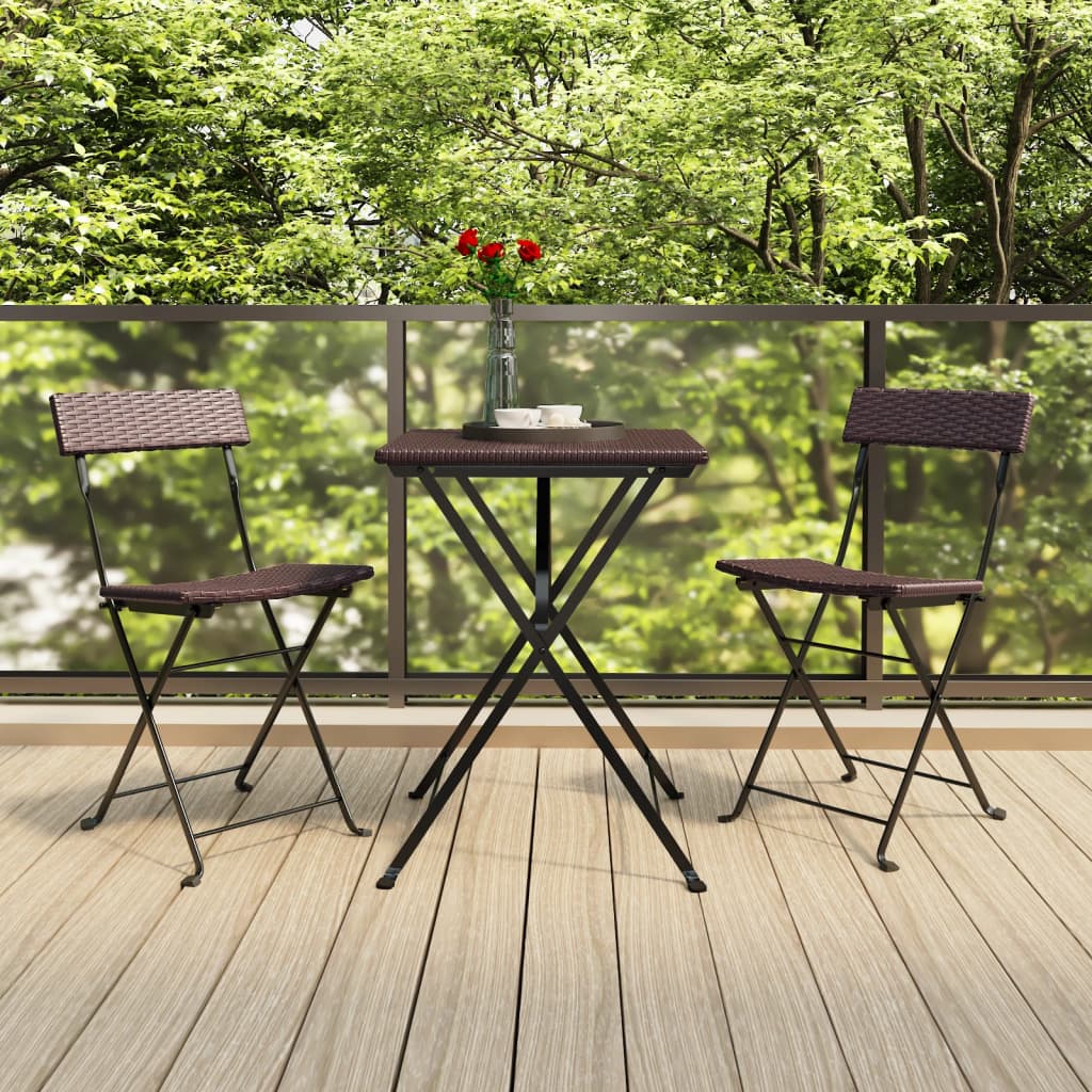 Berkfield 3 Piece Folding Bistro Set Brown Poly Rattan