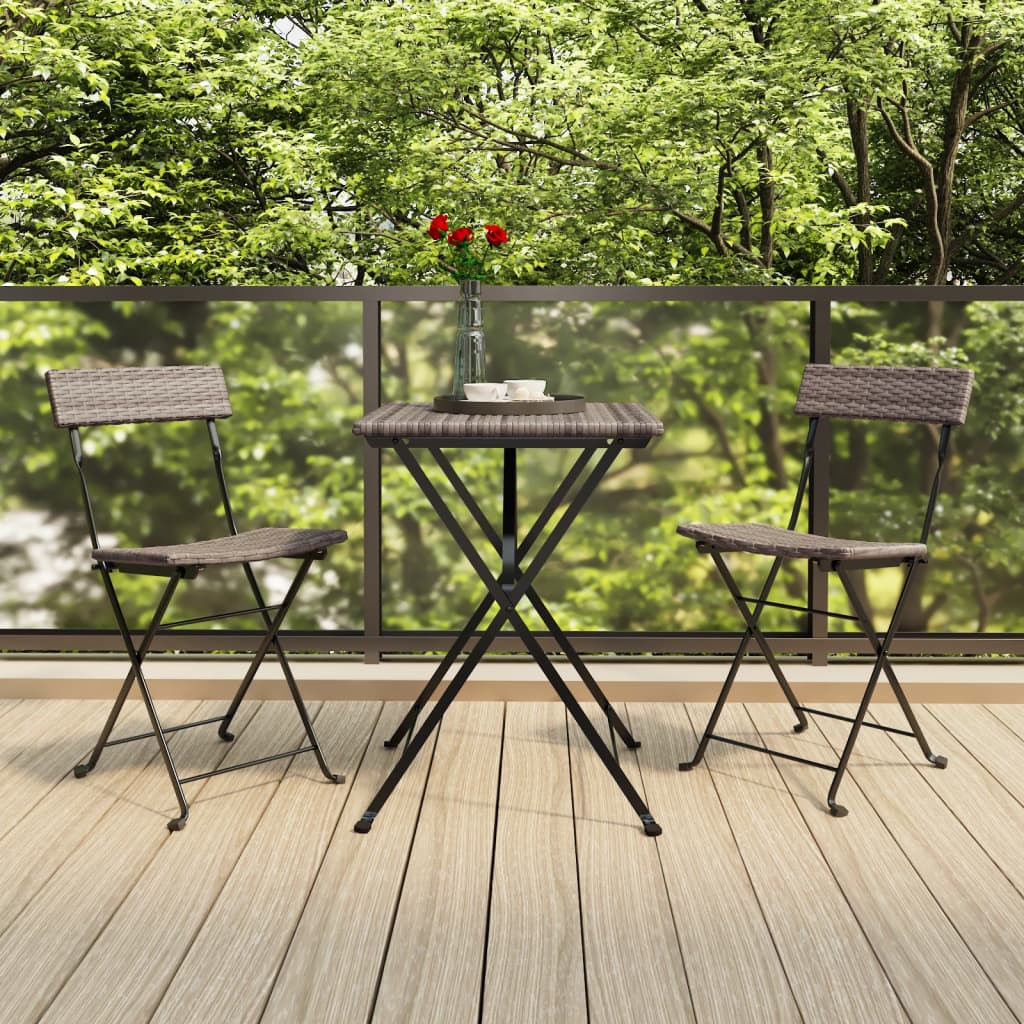 Berkfield 3 Piece Folding Bistro Set Grey Poly Rattan