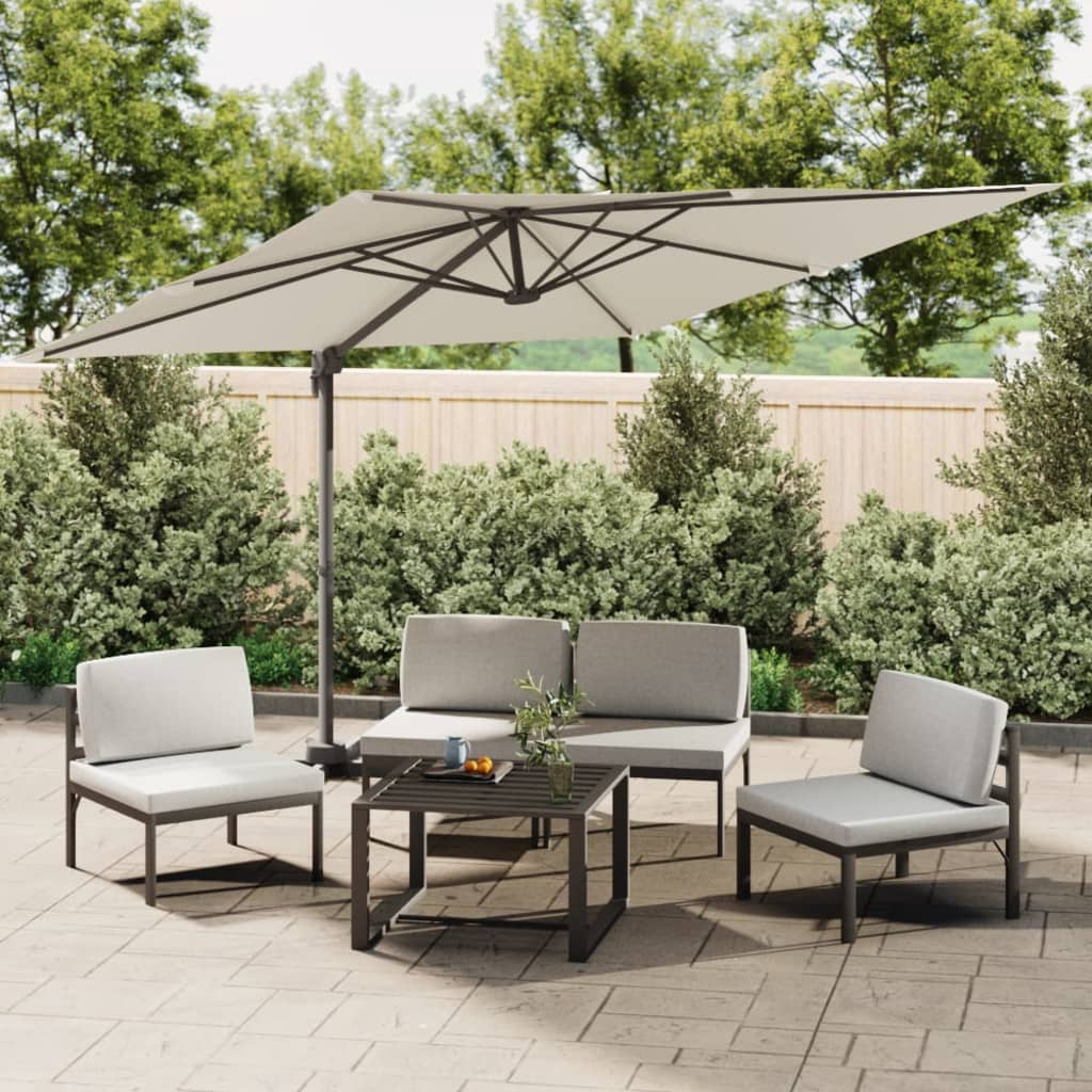 Berkfield LED Cantilever Umbrella Sand White 400x300 cm