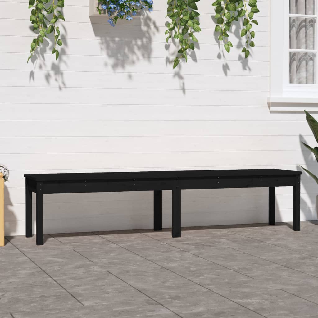 Berkfield 2-Seater Garden Bench Black 203.5x44x45 cm Solid Wood Pine