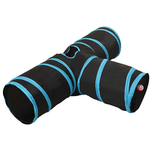 Berkfield Cat Tunnel 3-way Black and Blue 90 cm Polyester