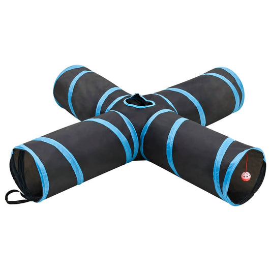 Berkfield Cat Tunnel 4-way Black and Blue 132 cm Polyester