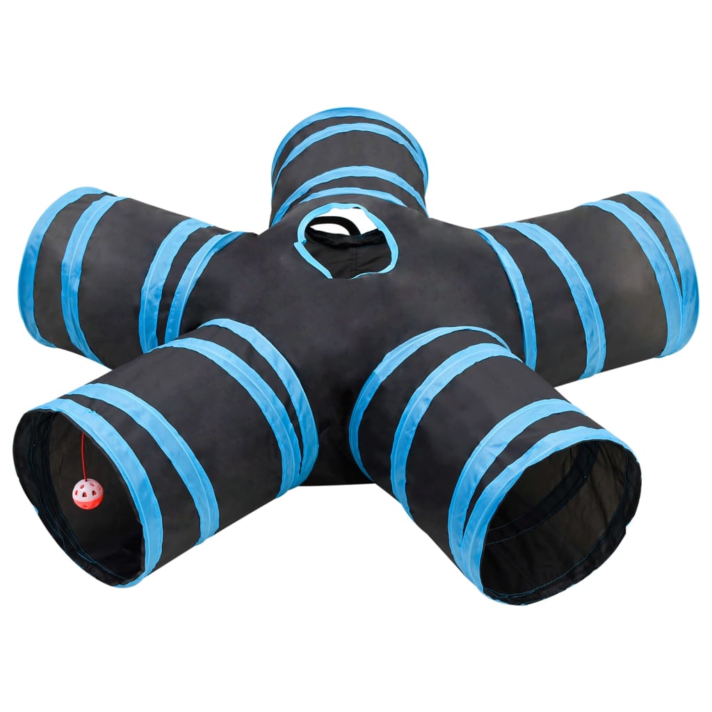 Berkfield Cat Tunnel 5-way Black and Blue 25 cm Polyester