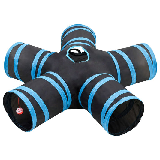 Berkfield Cat Tunnel 5-way Black and Blue 25 cm Polyester