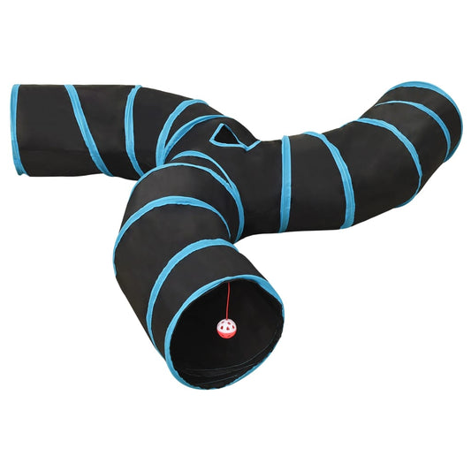 Berkfield Cat Tunnel 3-way Black and Blue 25 cm Polyester