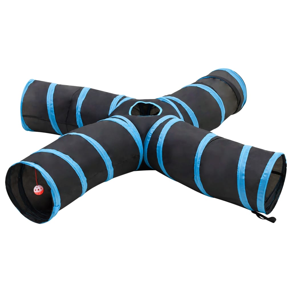 Berkfield Cat Tunnel 4-way Black and Blue 25 cm Polyester