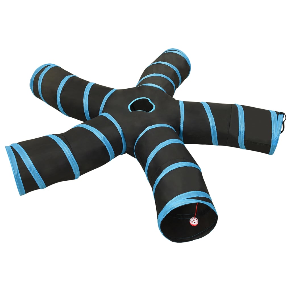 Berkfield Cat Tunnel 5-way Black and Blue 25 cm Polyester