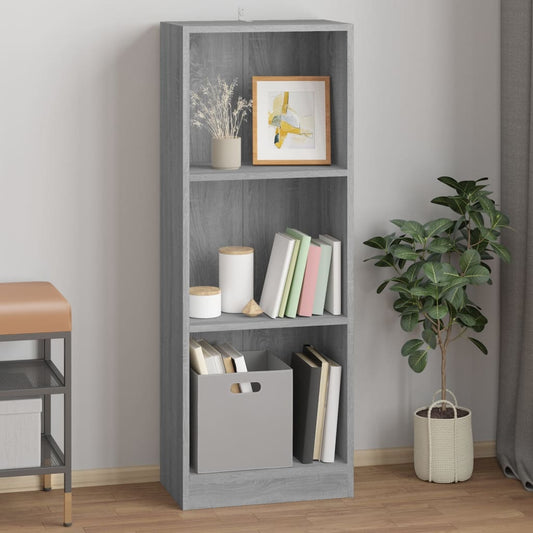 Berkfield 3-Tier Book Cabinet Grey Sonoma 40x24x109 cm Engineered Wood