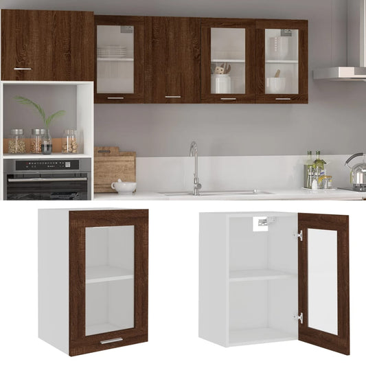 Berkfield Hanging Glass Cabinet Brown Oak 40x31x60 cm Engineered Wood