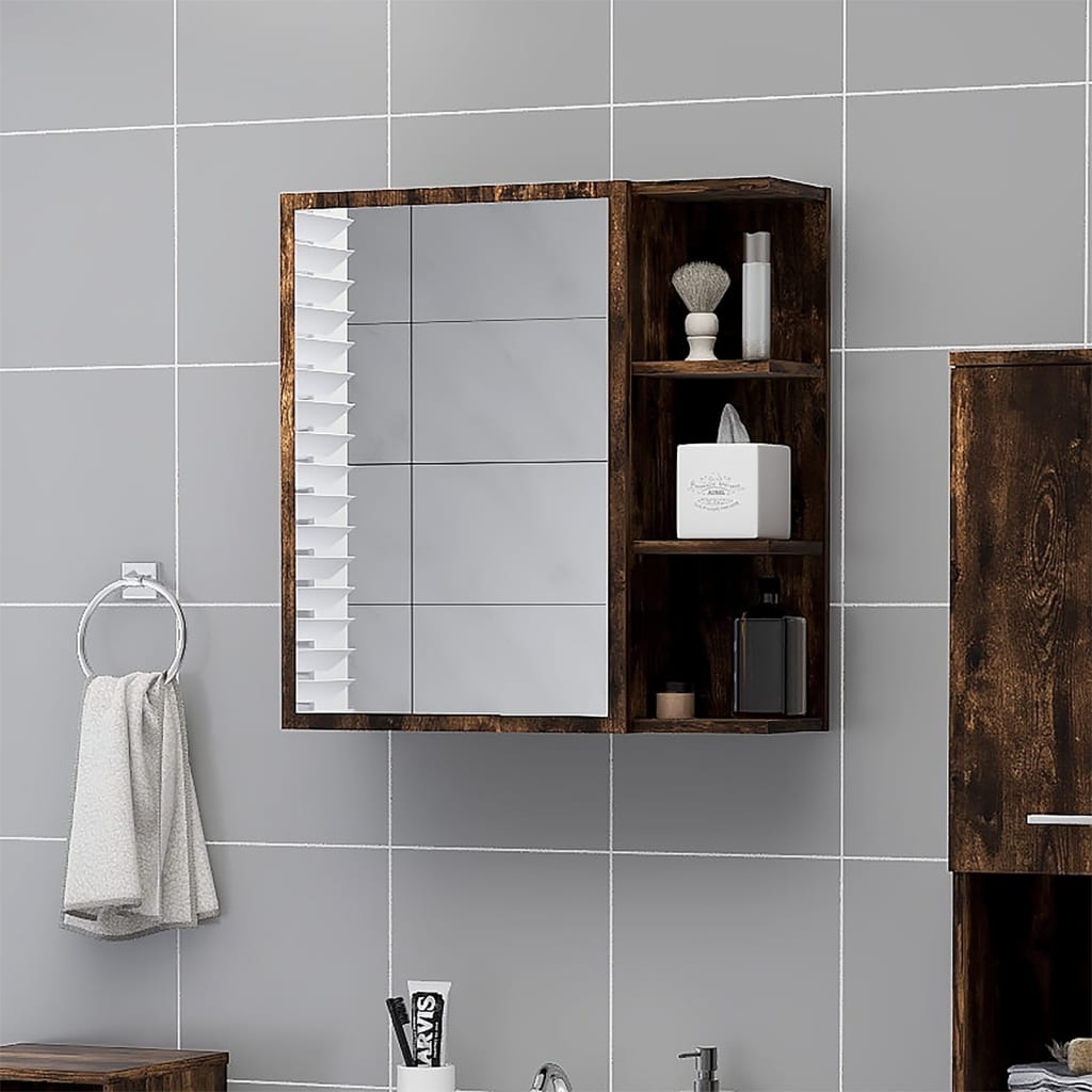 Berkfield Bathroom Mirror Cabinet Smoked Oak 62.5x20.5x64cm Engineered Wood