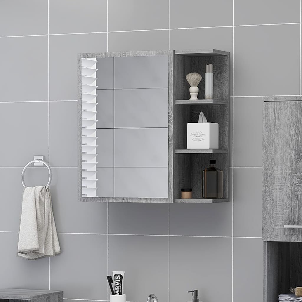 Berkfield Bathroom Mirror Cabinet Grey Sonoma 62.5x20.5x64 cm Engineered Wood