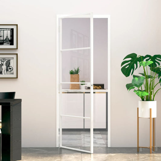 Berkfield Interior Door White 76x201.5 cm Tempered Glass&Aluminium Slim