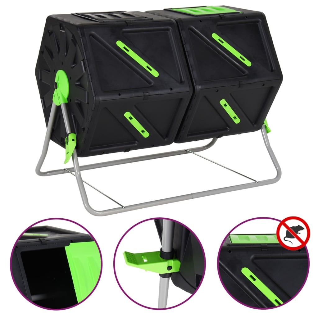 Berkfield Tumbling Composter Dual Chamber 88x60x74 cm 210 L Polypropylene