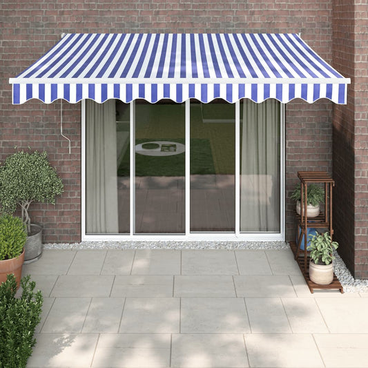 Berkfield Retractable Awning Blue and White 3.5x2.5 m Fabric and Aluminium