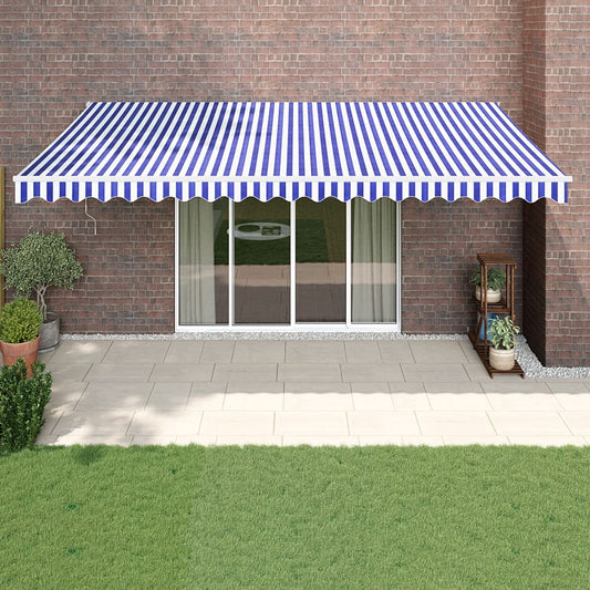 Berkfield Retractable Awning Blue and White 5x3 m Fabric and Aluminium