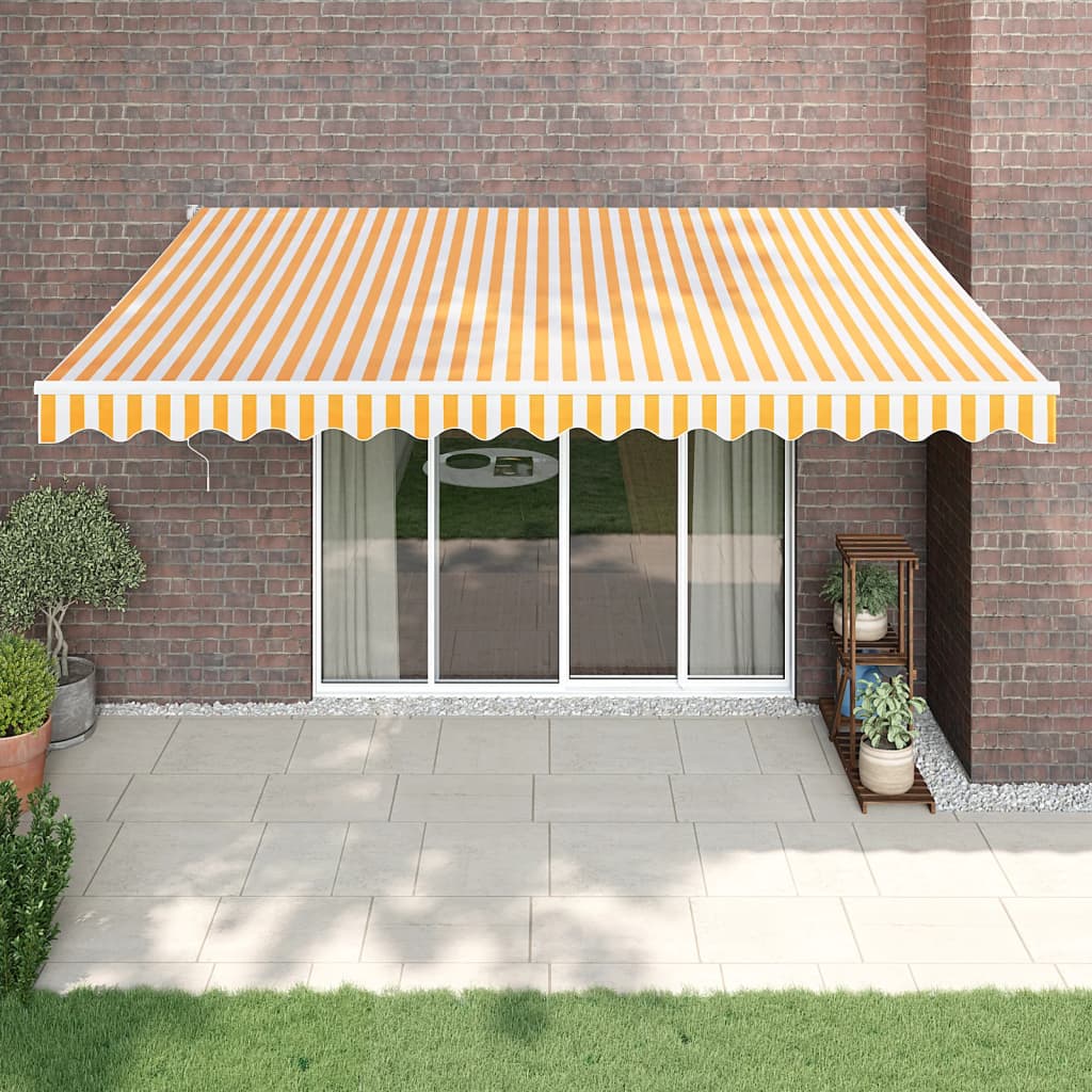 Berkfield Retractable Awning Yellow and White 4x3 m Fabric and Aluminium