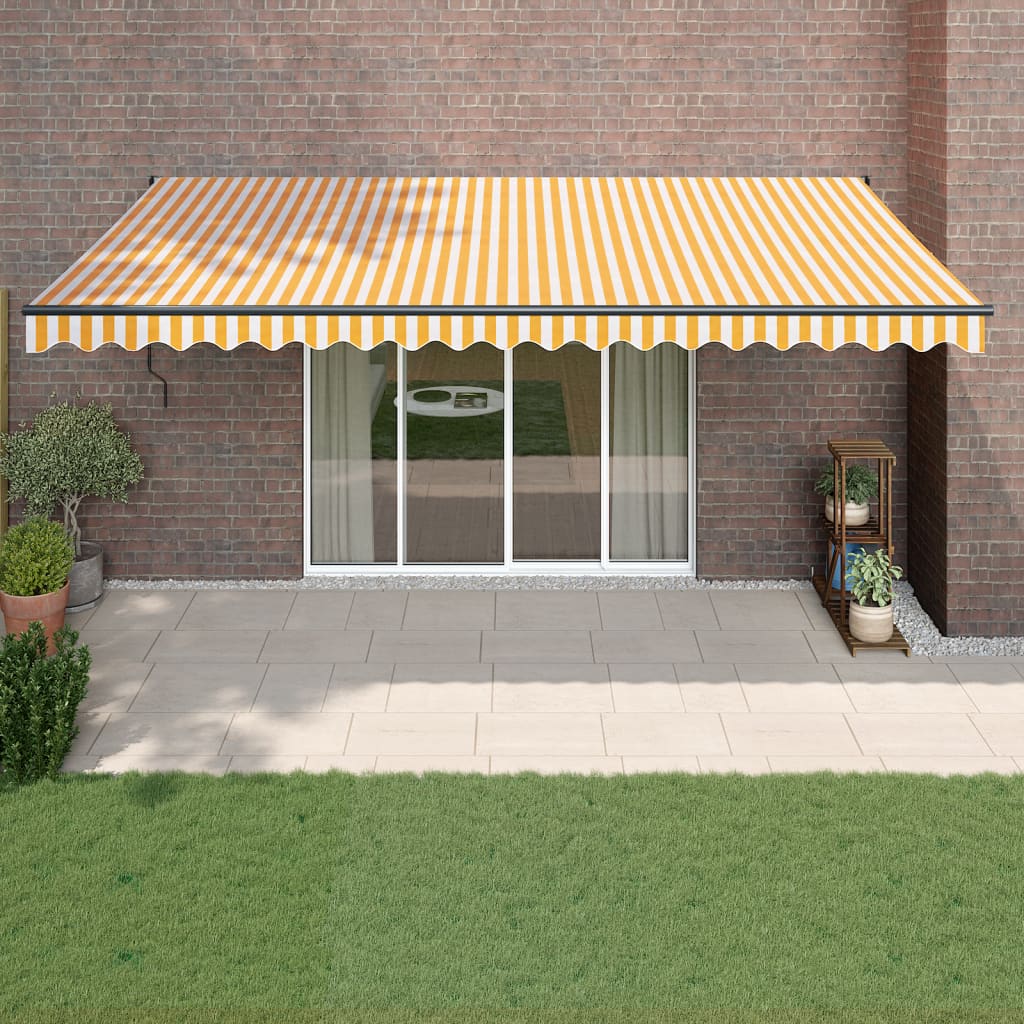 Berkfield Retractable Awning Yellow and White 5x3 m Fabric and Aluminium