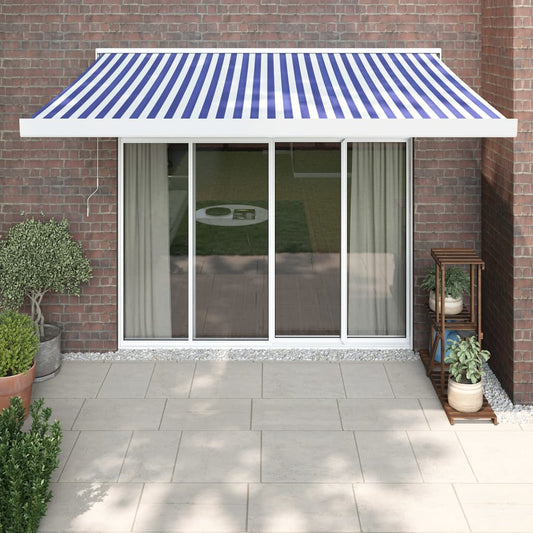 Berkfield Retractable Awning Blue and White 3.5x2.5 m Fabric and Aluminium