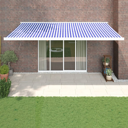 Berkfield Retractable Awning Blue and White 5x3 m Fabric and Aluminium