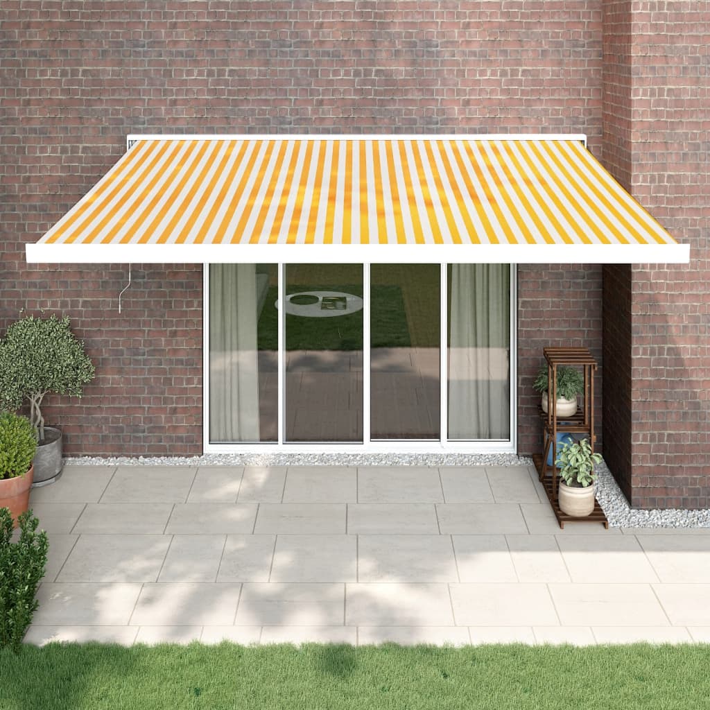 Berkfield Retractable Awning Yellow and White 4x3 m Fabric and Aluminium