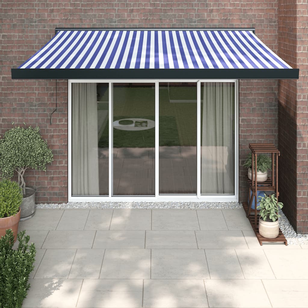 Berkfield Retractable Awning Blue and White 3.5x2.5 m Fabric and Aluminium