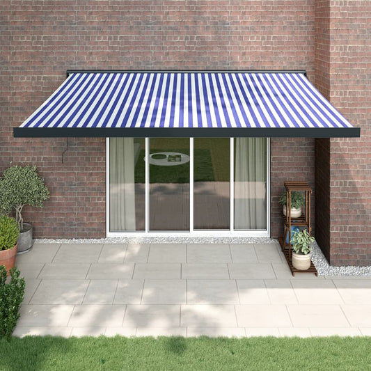 Berkfield Retractable Awning Blue and White 4x3 m Fabric and Aluminium